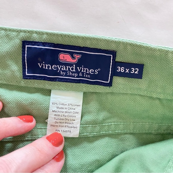 Vineyard Vines Pants Mens Size 36 Waist Green Cotton Linen Straight 5 Pocket - Picture 8 of 9
